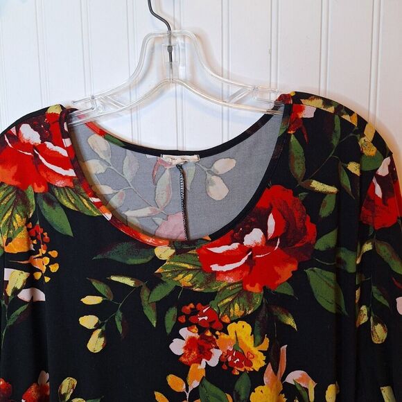 Sweet Lovely By Jen Womens Size 3XL‎ Black Floral Tunic Dress Stretch Pockets - Picture 4 of 9